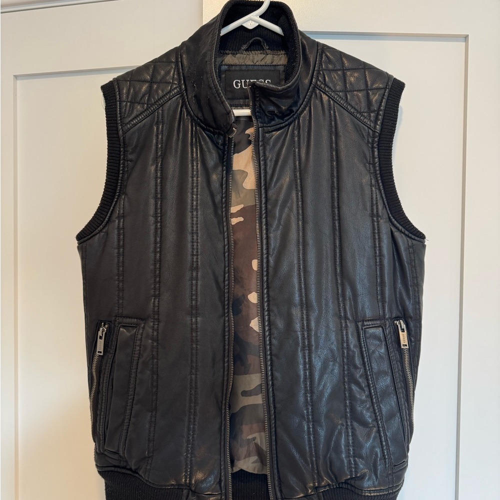 GUESS Men's Black Leather Vest